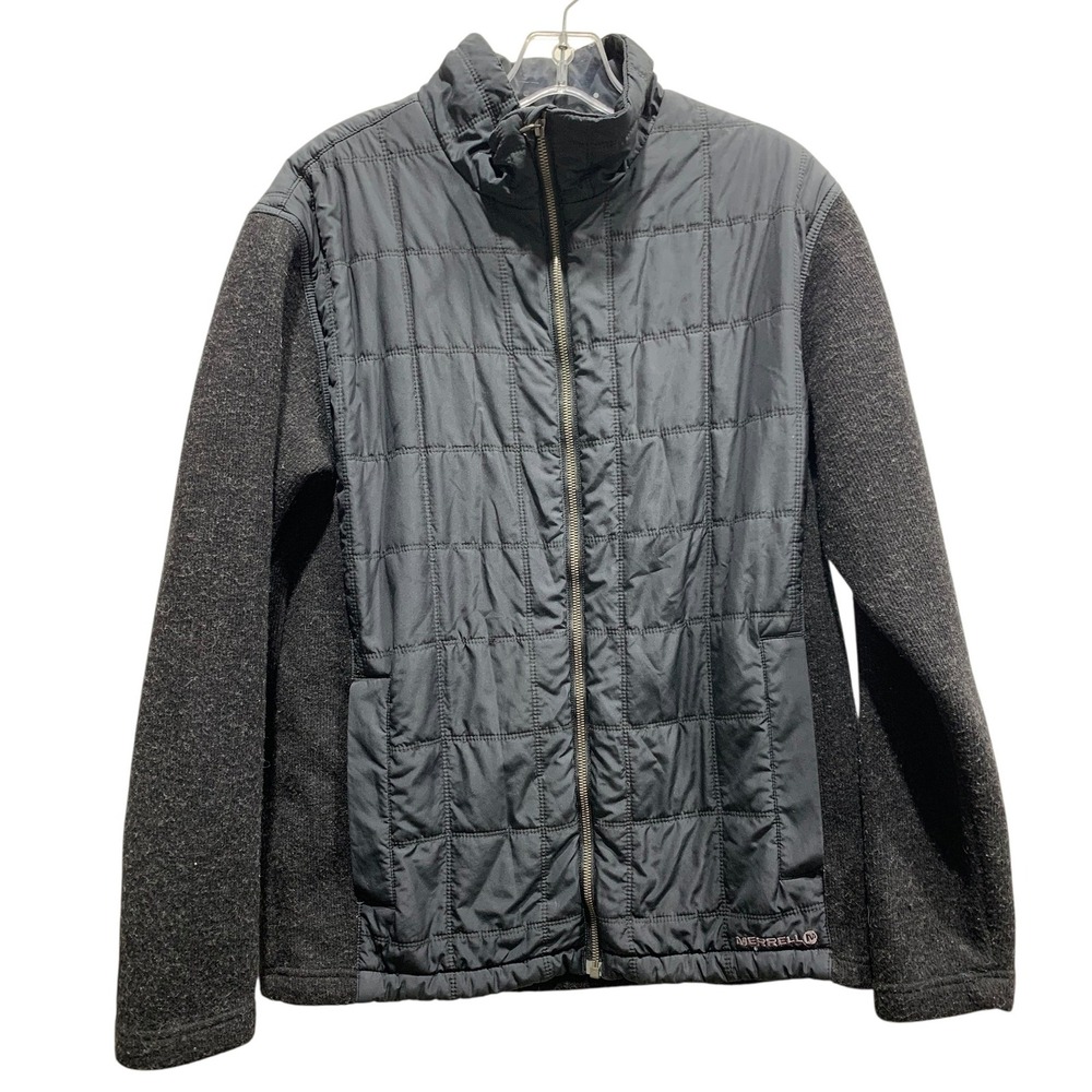 Merrell Mens Quilted Full Zip Jacket Charcoal Gray Heathered Wool Blend M‎